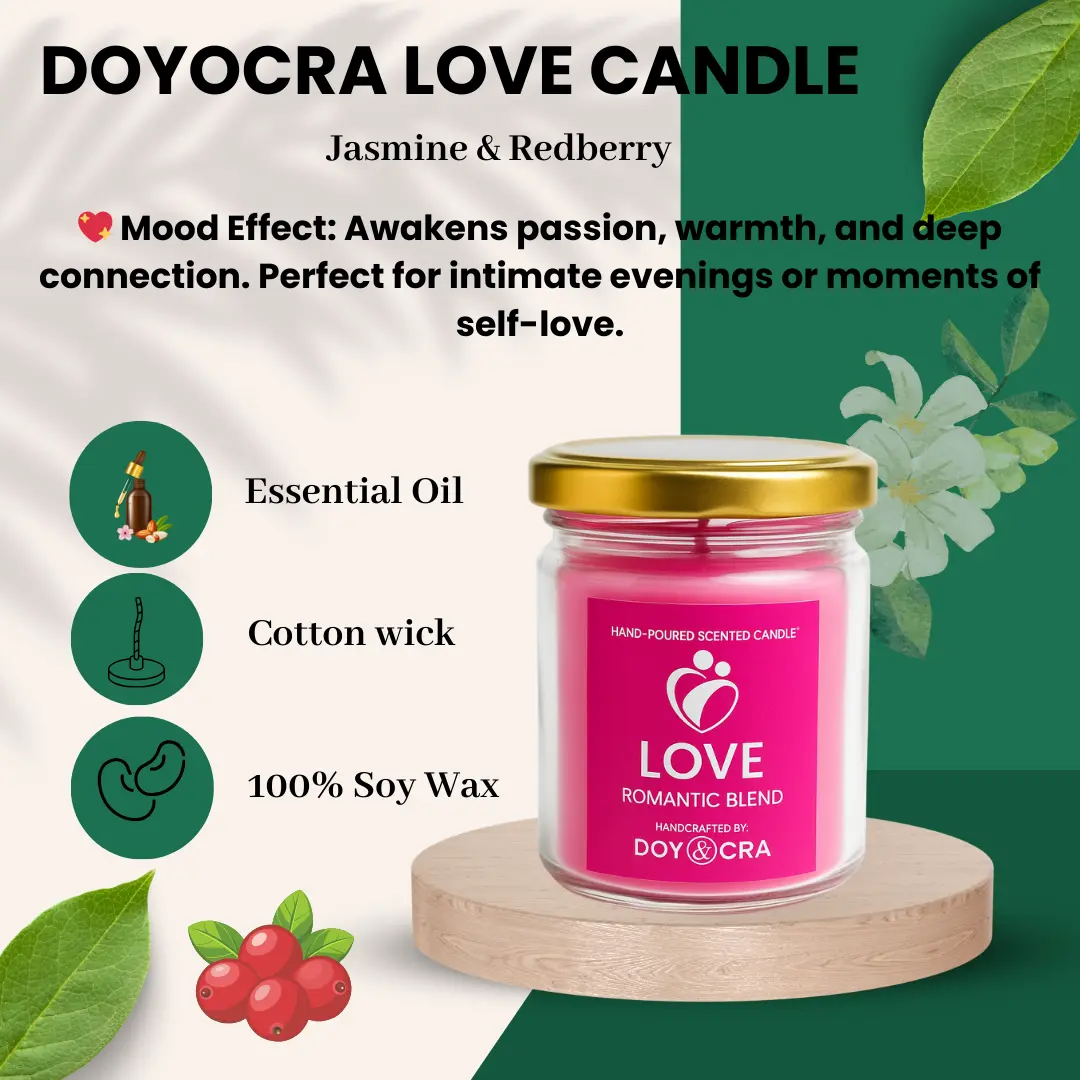 DOYOCRA HOME Love Candle – Jasmine & Red Berry | Hand-Poured Soy Wax in Glass Jar | 100g DOYOCRA HOME