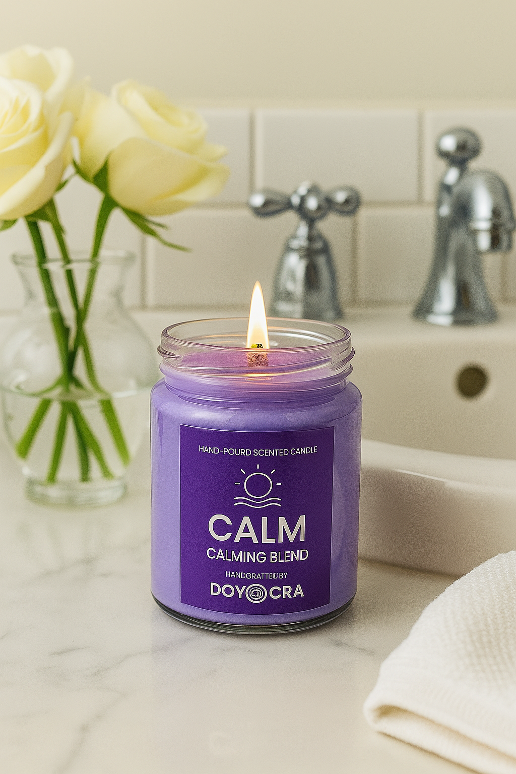 DOYOCRA HOME Calm Candle – Lavender & Sandalwood | Hand-Poured Soy Wax in Glass Jar | 100g