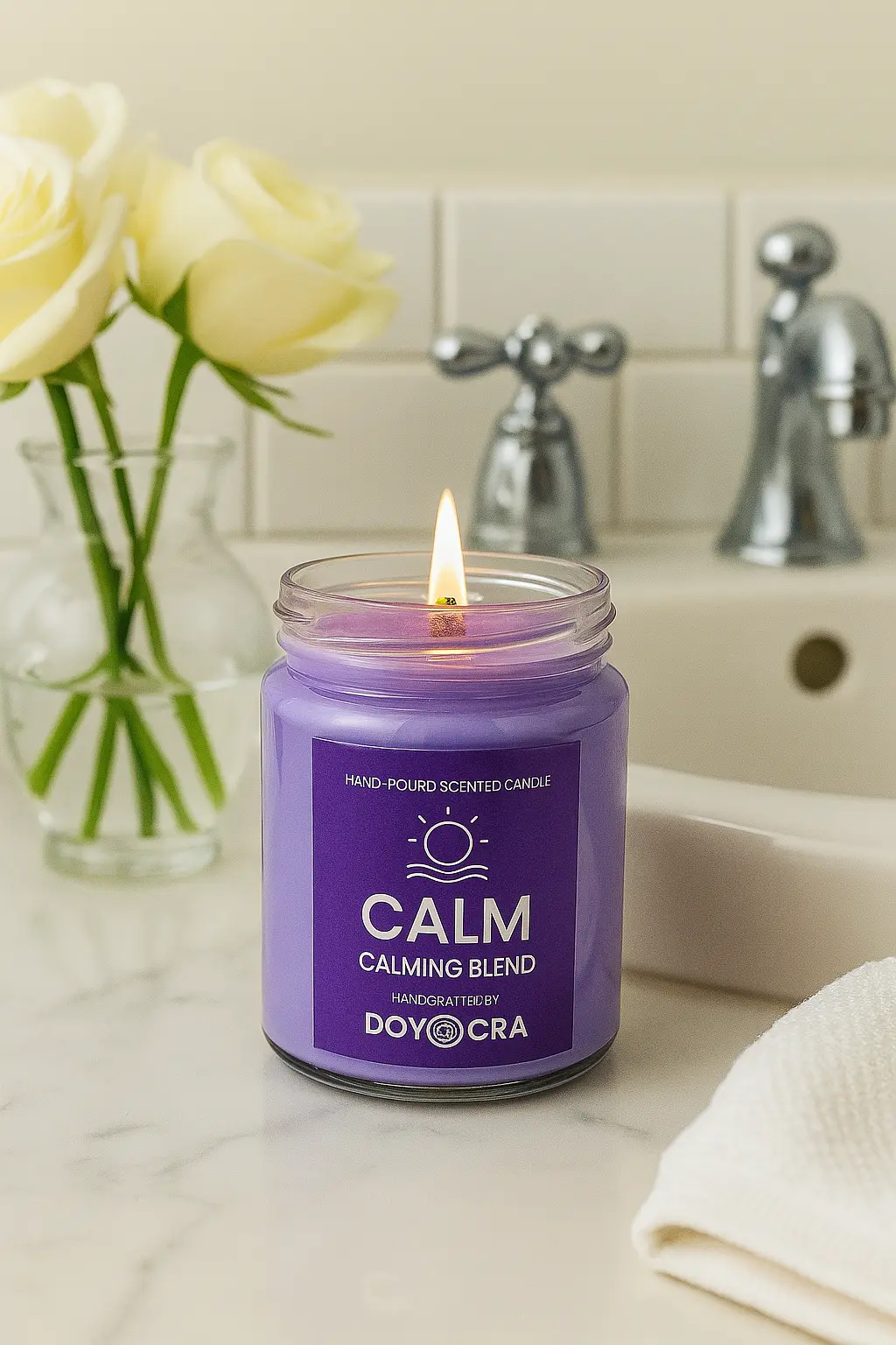 DOYOCRA HOME Calm Candle – Lavender & Sandalwood | Hand-Poured Soy Wax in Glass Jar | 100g DOYOCRA HOME