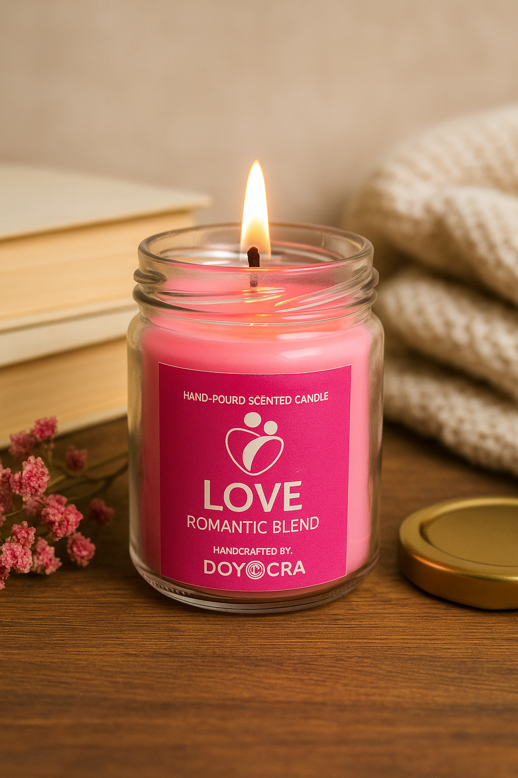 DOYOCRA HOME Love Candle – Jasmine & Red Berry | Hand-Poured Soy Wax in Glass Jar | 100g
