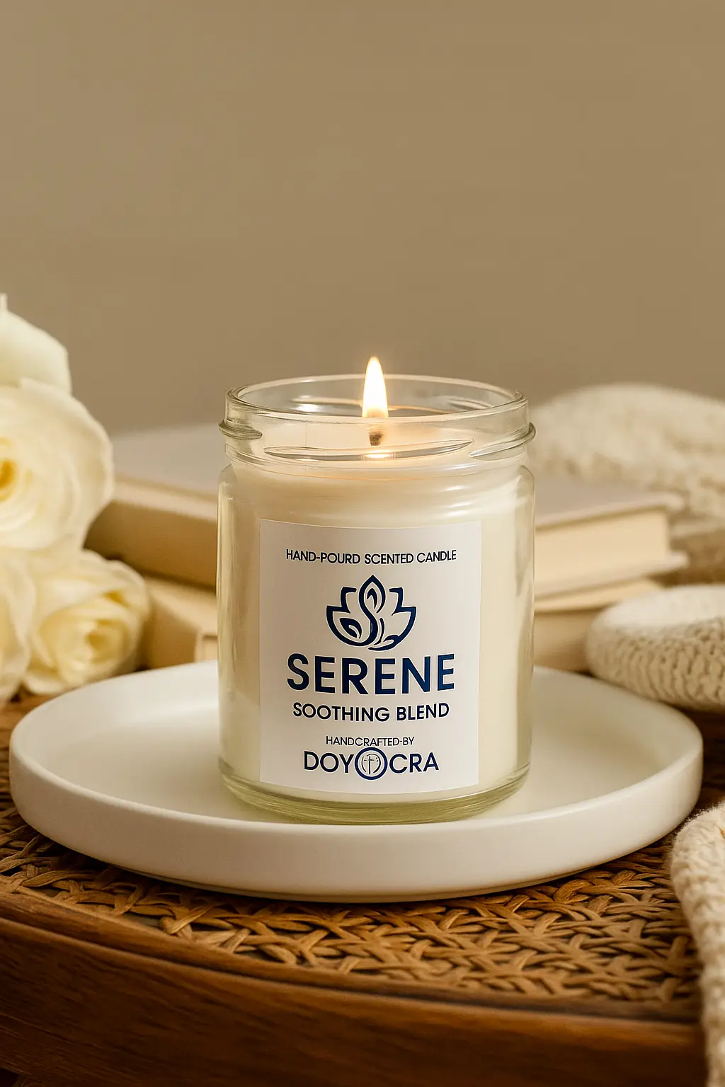 DOYOCRA HOME Serene Candle – Rose & Rajnigandha | Hand-Poured Soy Wax in Glass Jar | 100g DOYOCRA HOME
