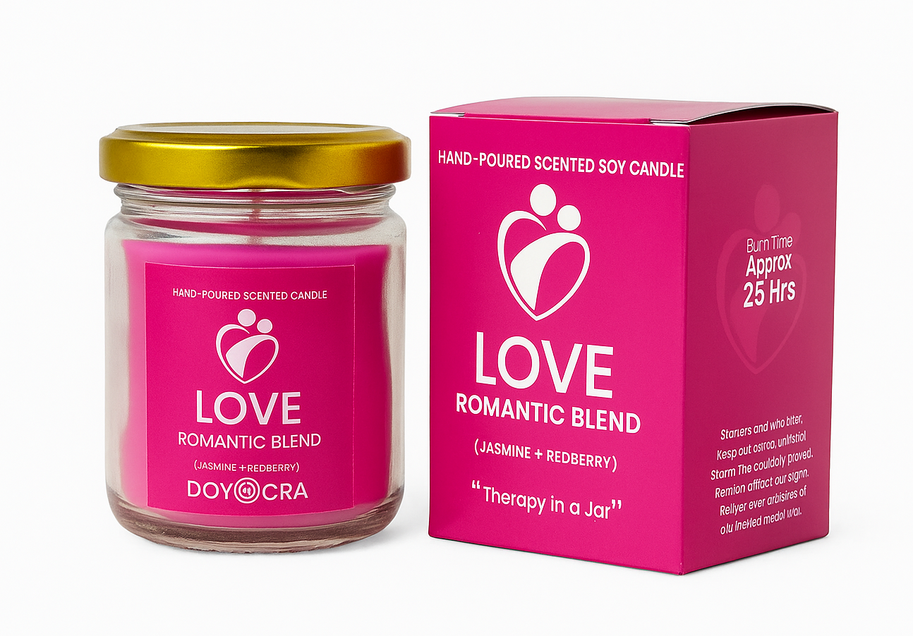 DOYOCRA HOME Love Candle – Jasmine & Red Berry | Hand-Poured Soy Wax in Glass Jar | 100g DOYOCRA HOME