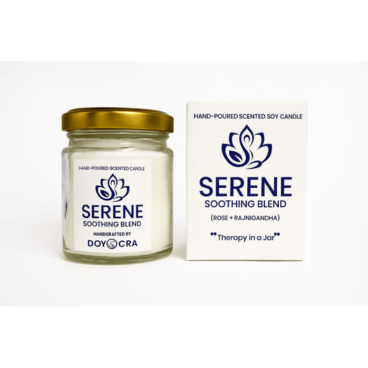 DOYOCRA HOME Serene Candle – Rose & Rajnigandha | Hand-Poured Soy Wax in Glass Jar | 100g